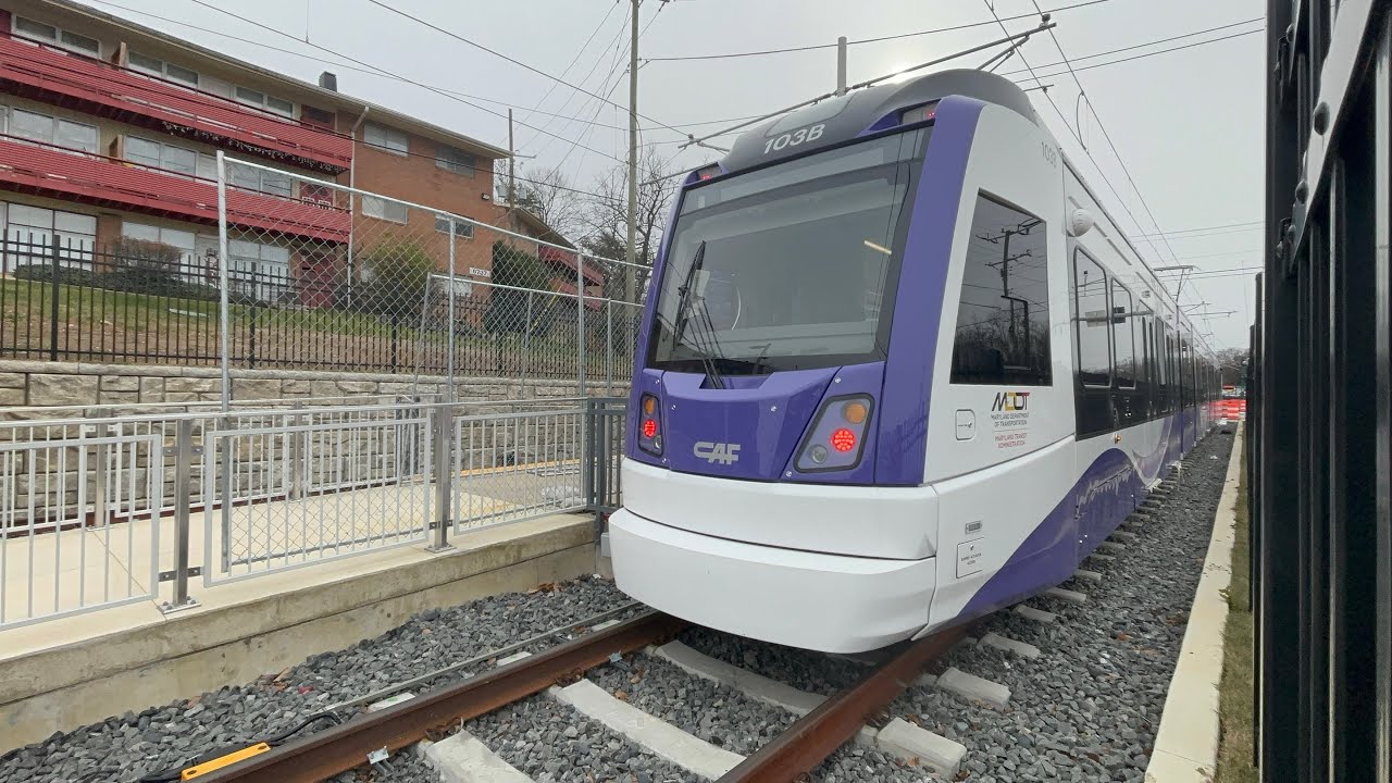 Maryland MTA Purple Line CAF LRV Testing at Beacon Heights