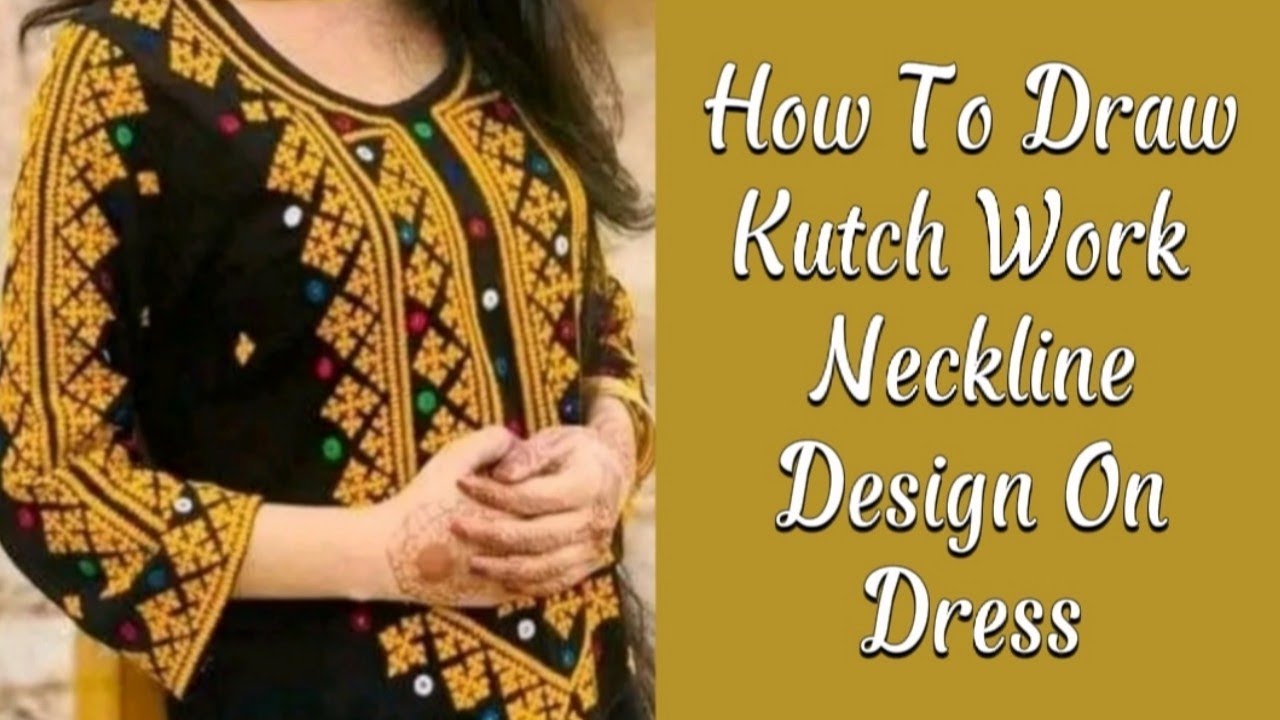 How To Draw Kutch Work Hand Embroidery Neckline Design On Suit | Indian/Sindhi Kutch Work Pattern.
