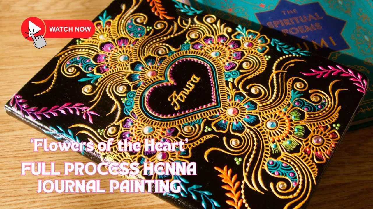 Beautiful Colourful Henna-Inspired Heart Journal Tutorial Art Process Using Acrylic Paint Cones ✨