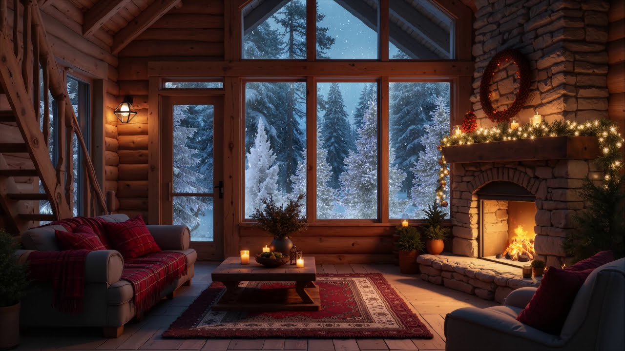 Frozen Snowy Night Ambience ❄️ Crackling Fireplace for Inner Peace and Deep Relaxation