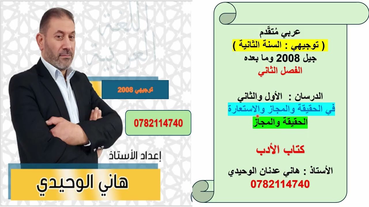 في الحقيقة والمجاز والاستعارة  + الحقيقة والمجاز : أول درسين من كتاب الأدب : الفصل الثاني : توجيهي