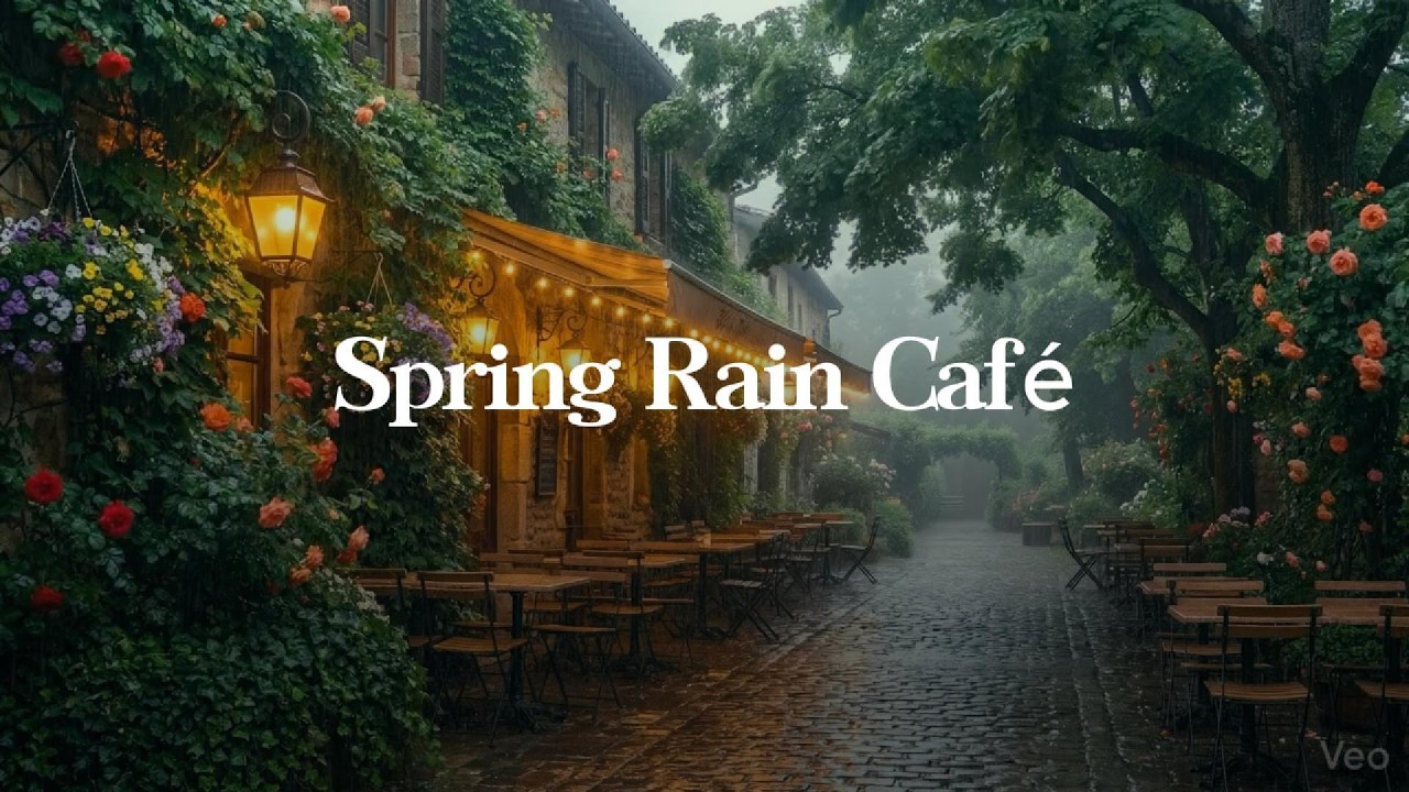 Spring Rain Café ☔ Smooth Jazz in a Blooming European Alley | Soft Instrumental for Work & Study