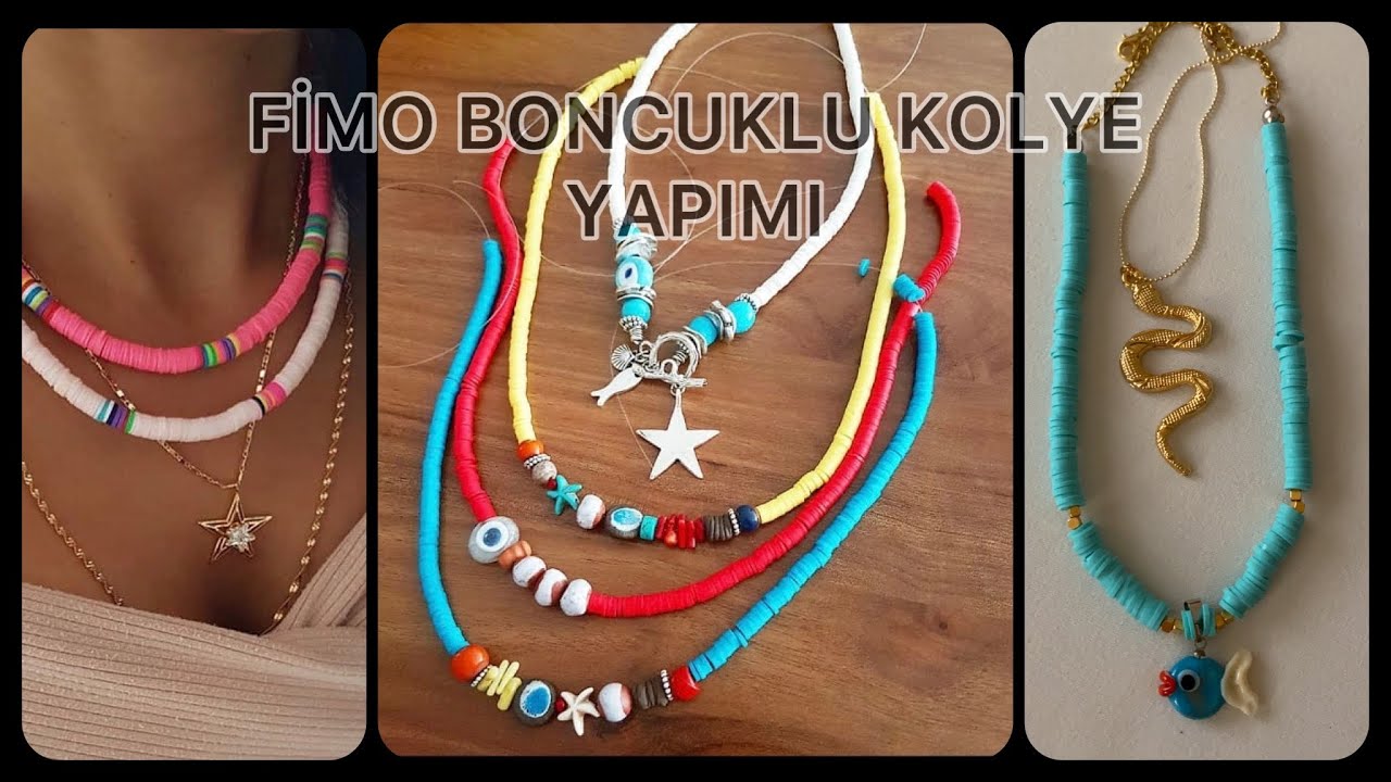FİMO BONCUKLU KOLAY KOLYE YAPIMI | 🌈 kendin yap boncuk kolye 🐍 Heishi Beaded Necklace