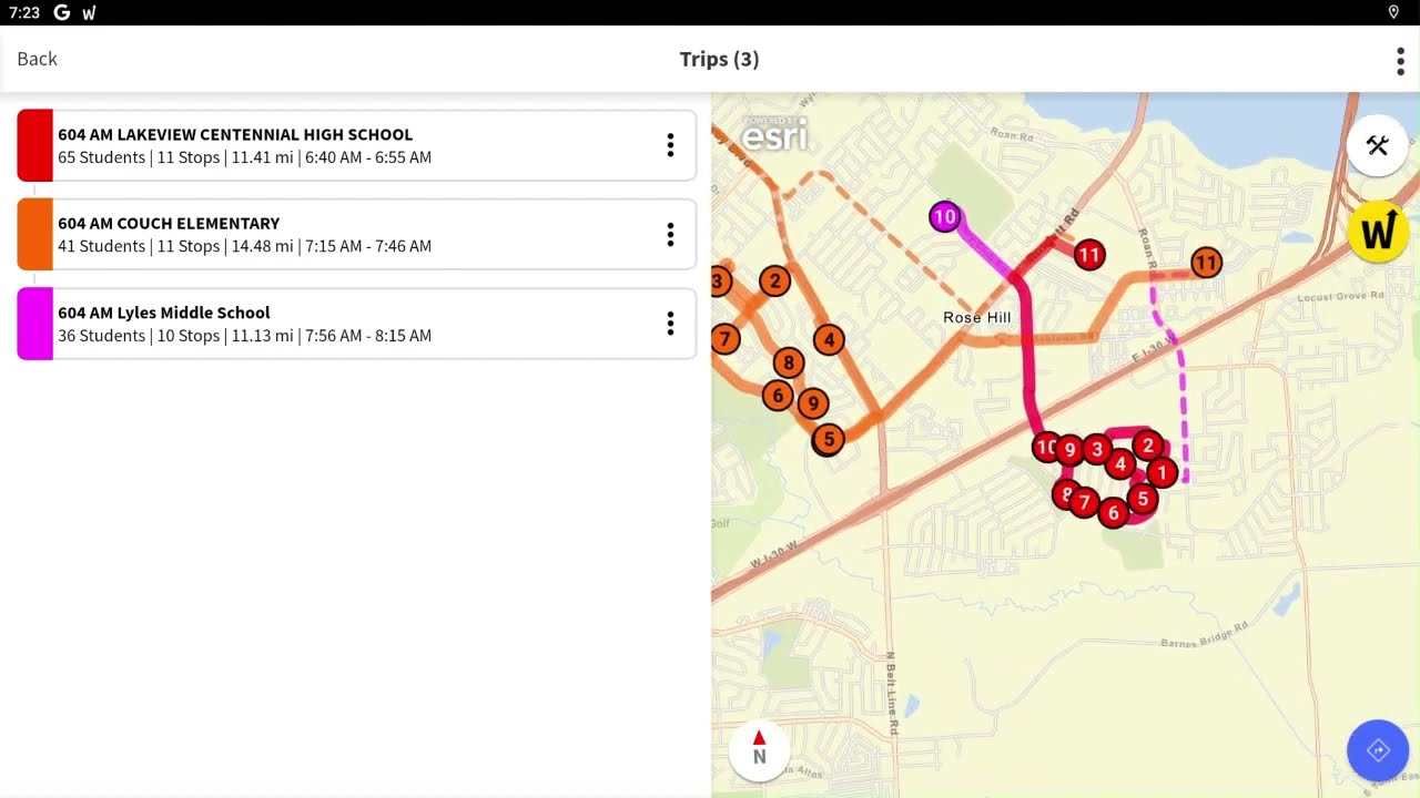 Preview route in Pre-navigation.  Stop arrivals and School drop off.