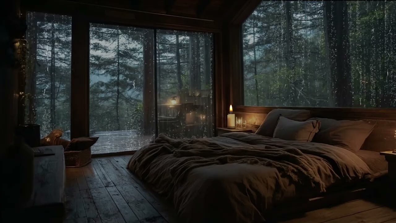 Heavy Rain Night in a Warm Bedroom 🔥 Rain on the Window for Sleep & Relaxation