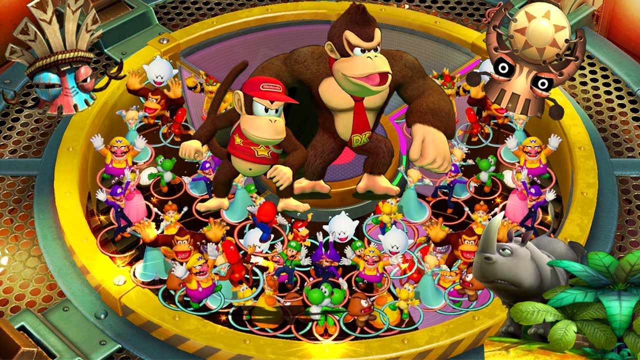 Super Mario Party - Lucky Team Color Battles - Donkey Kong Brown Team vs Luigi Green Team