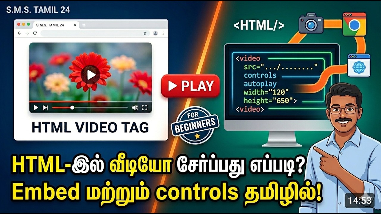 🎬💻🎥How to Add,Embed Video in HTML | Video Tag Explained for Beginners Tutorial in Tamil | Webpage