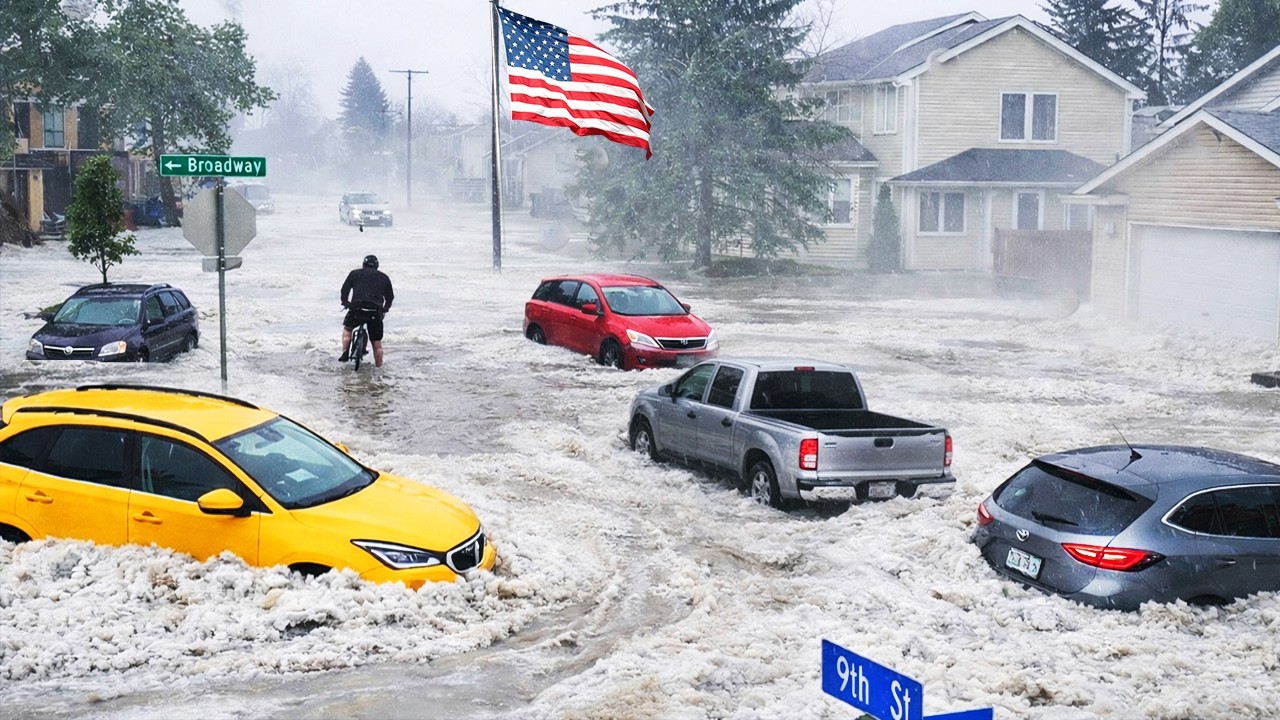 Hail Chaos in Michigan !🌊 Massive Flooding Turns Streets Into Rivers, Traps Vehicles in Grand Rapid