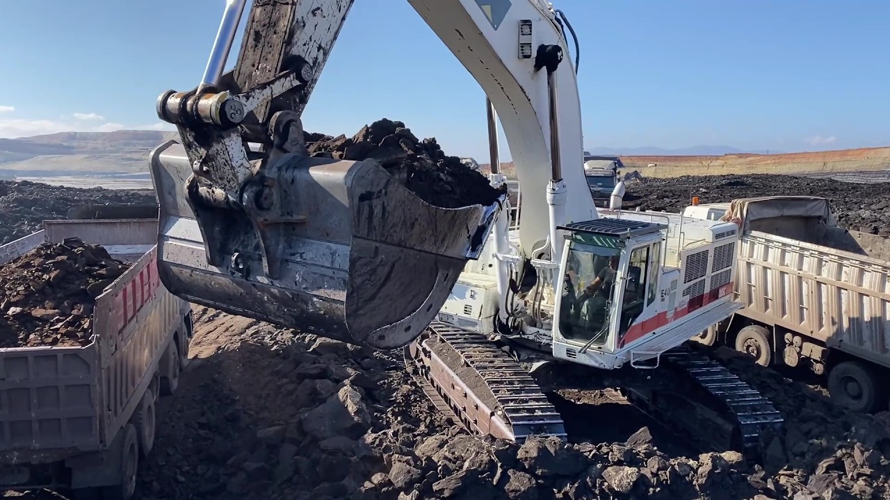 White Cat 385C Excavator Loading Coal On Mercedes & MAN Trucks | Mining Operation 4K - Interkat SA