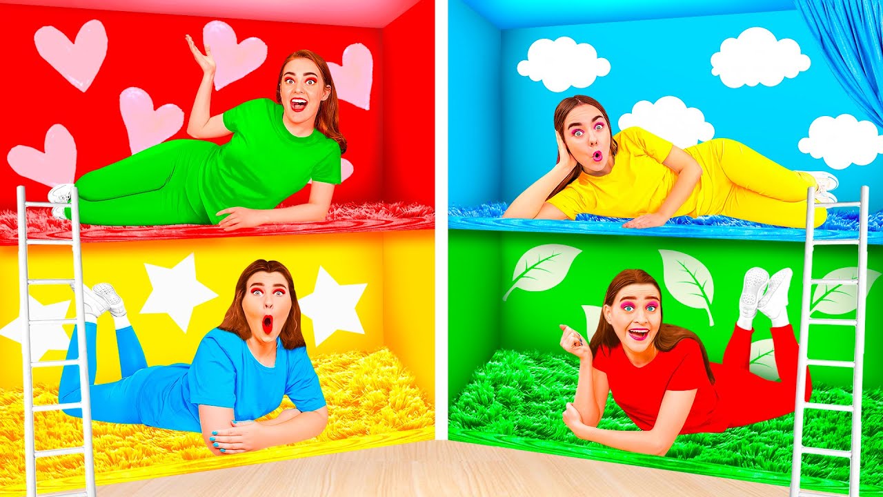 Secret Room Under the Bed Four Colors Challenge | Crazy Challenge by RaPaPa Best