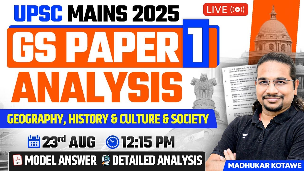 UPSC Mains 2025 GS Paper 1 Analysis in Hindi | Geography, History & Society By Madhukar Kotawe