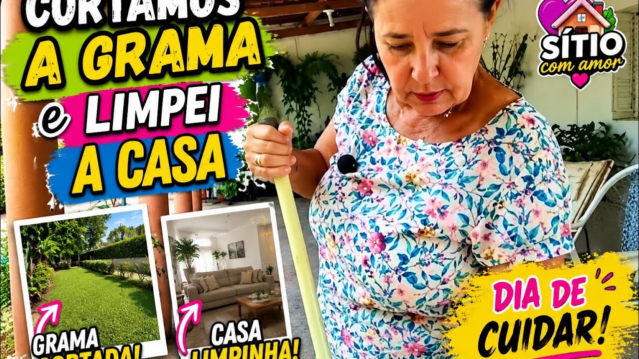 CORTAMOS A GRAMA E LIMPAMOS TUDO AQUI NO SÍTIO 🤩