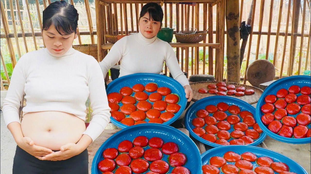 Ban An is more than 3 months pregnant - Making cakes from gac fruit to sell to people | Ban An Farm