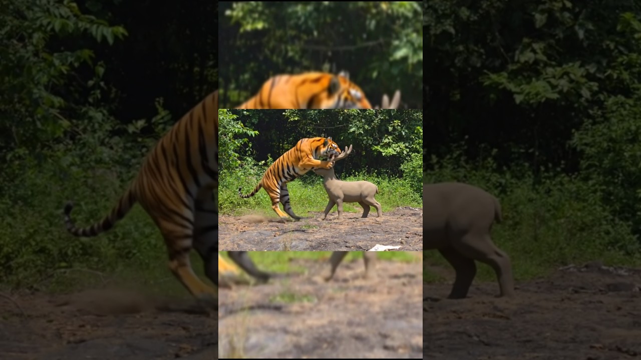 Tigers vs Deer statue #forest #wildlife #deer #tiger