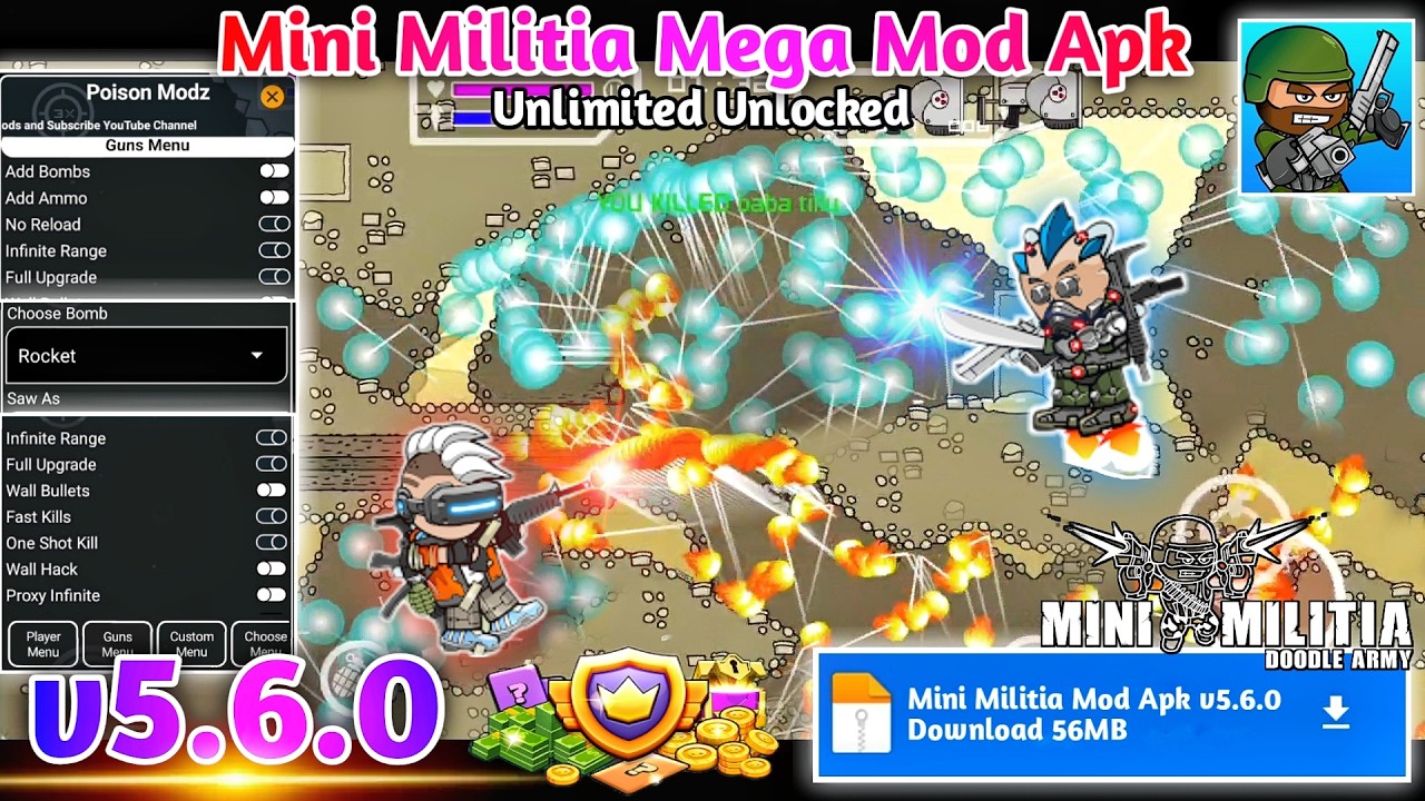 Mini Militia Mod Apk v5.6.0 | Mini Militia Mega VIP Mod Apk v5.6.0 | Mini Militia Hack v5.6.0