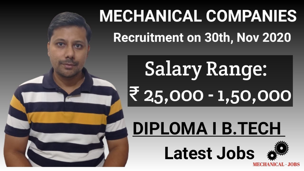 Mechanical Companies Recruitment on 30th Nov, 2020 I Salary Range - Rs 25,000  -  1,50,000 Per Month