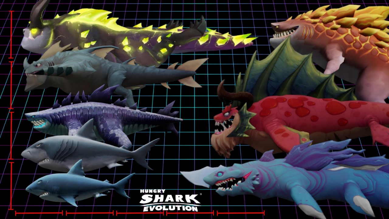 HUNGRY SHARK EVOLUTION ALL SIZE COMPARISON NEW 2024 - NEW BEHELLMOUTH UPDATE