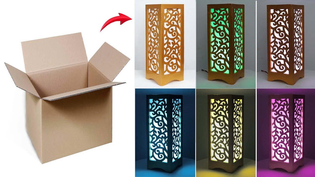 Cardboard Table lamp making || Lighting lamp corner Flower vase || Paper Lighting lamp making  #4