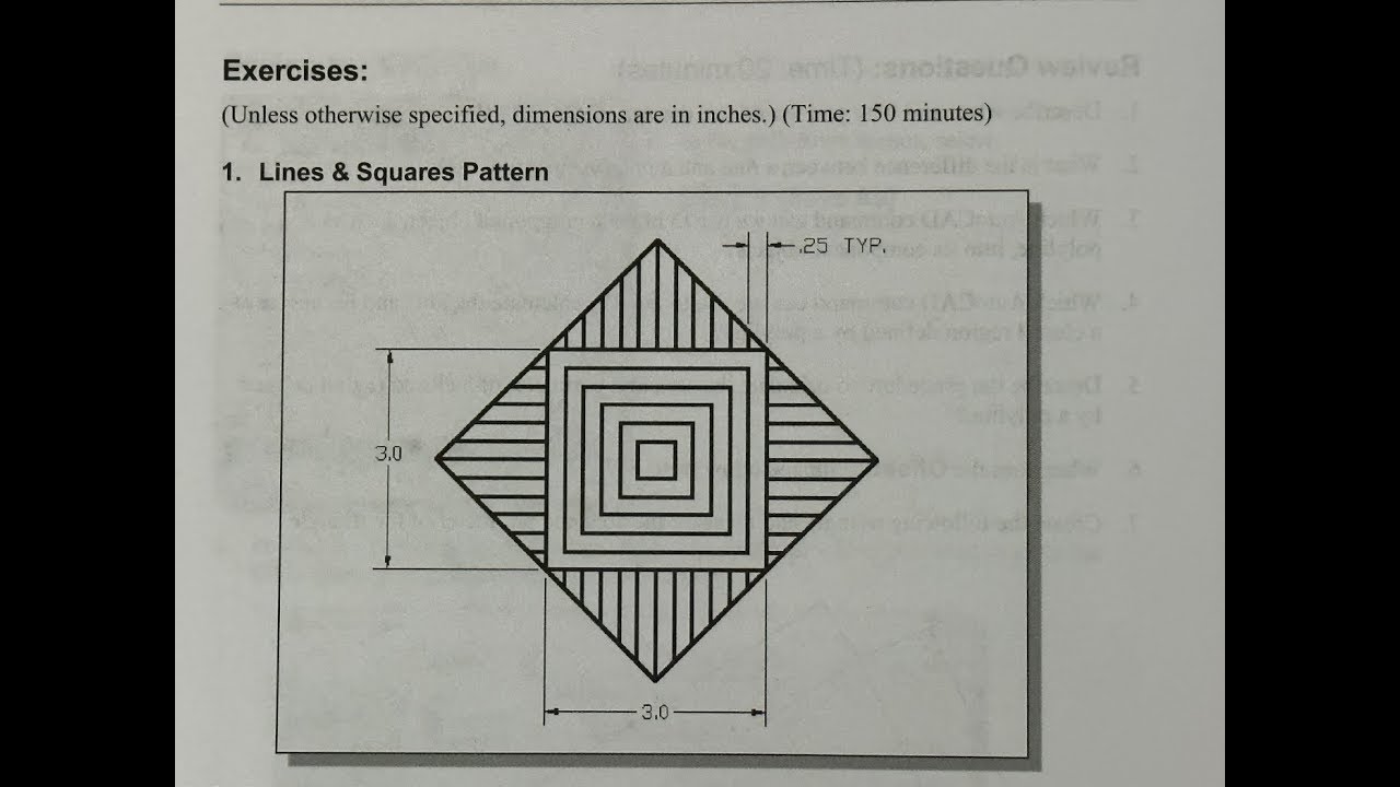 AUTOCAD LINES AND SQUARES PATTERN EXERCISE
