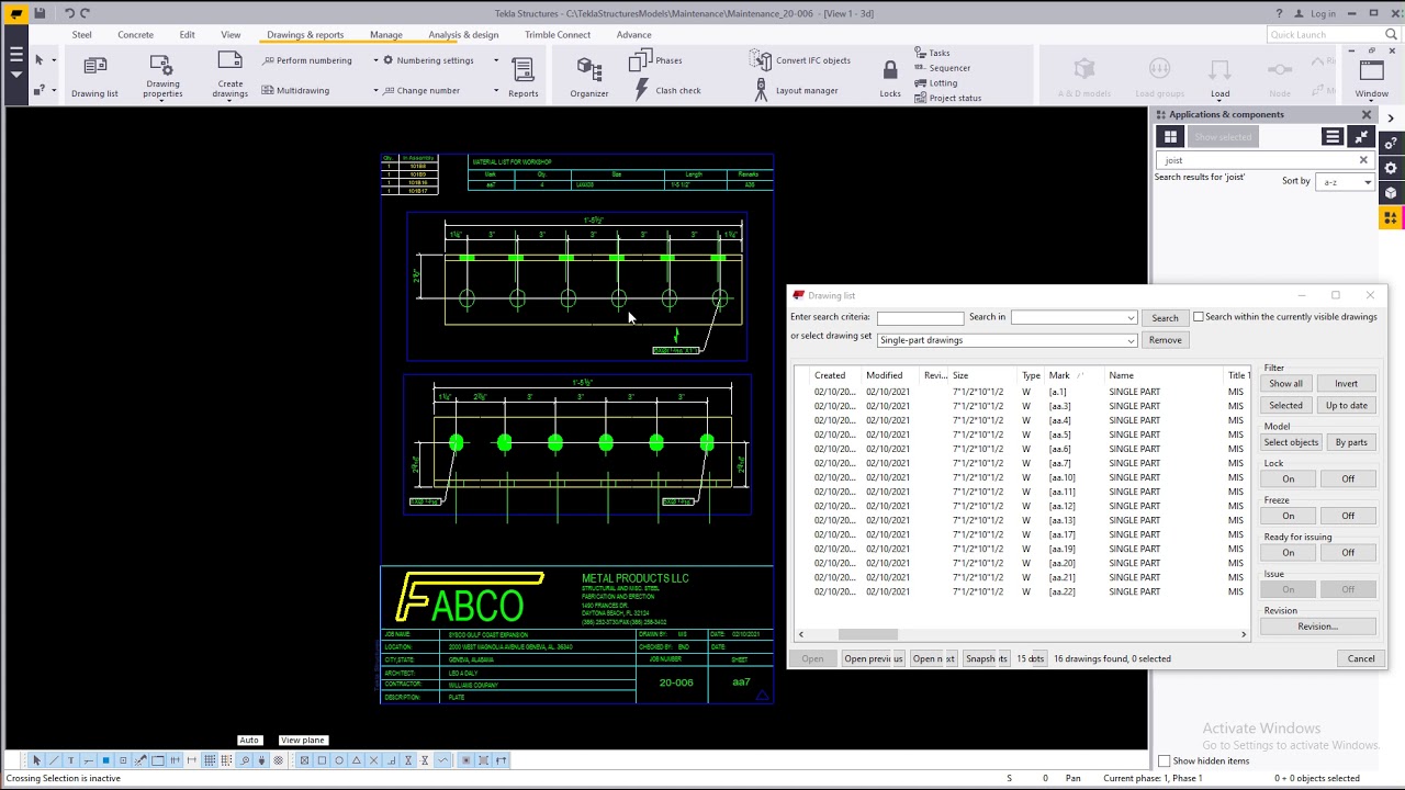 Tekla Structures Drawing Auto Single Part Drawing