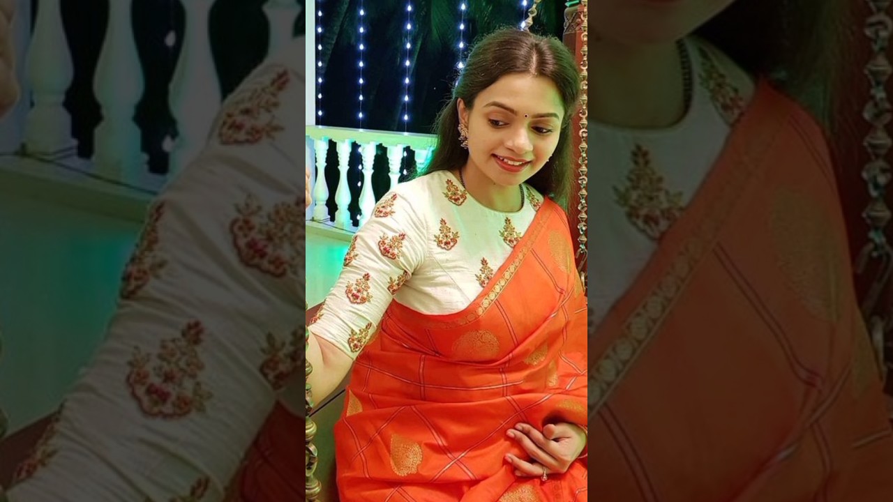 Orange saree with contrast blouse combination| #saree #fashion @Spoanratlhia3346