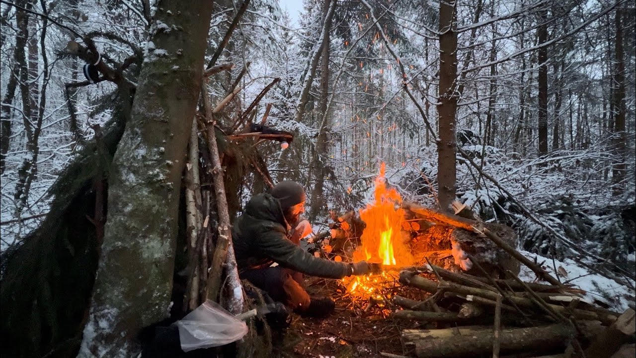 ⚠️🤯Kein Schlafsack bei -5°Celsius Shelterbau🔥