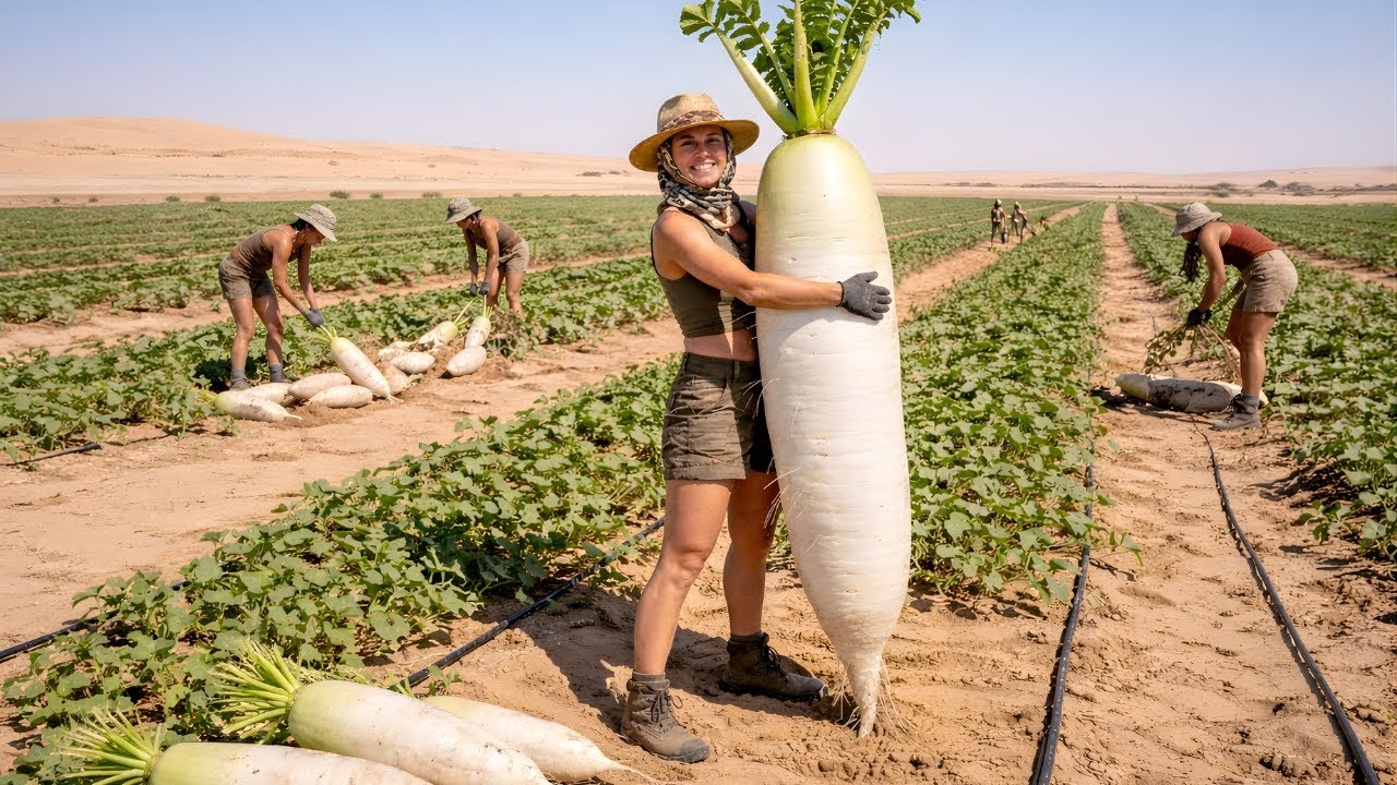 Unbelievable! How radish are grown in the desert and processed inside a factory (Full Process)
