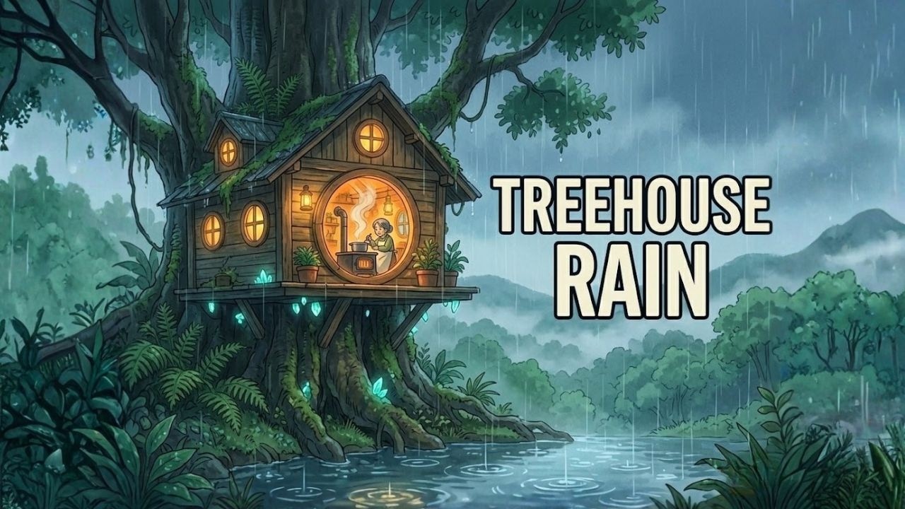 Rainy Day in a Forest Treehouse | Ghibli Healing Piano & Cooking ASMR