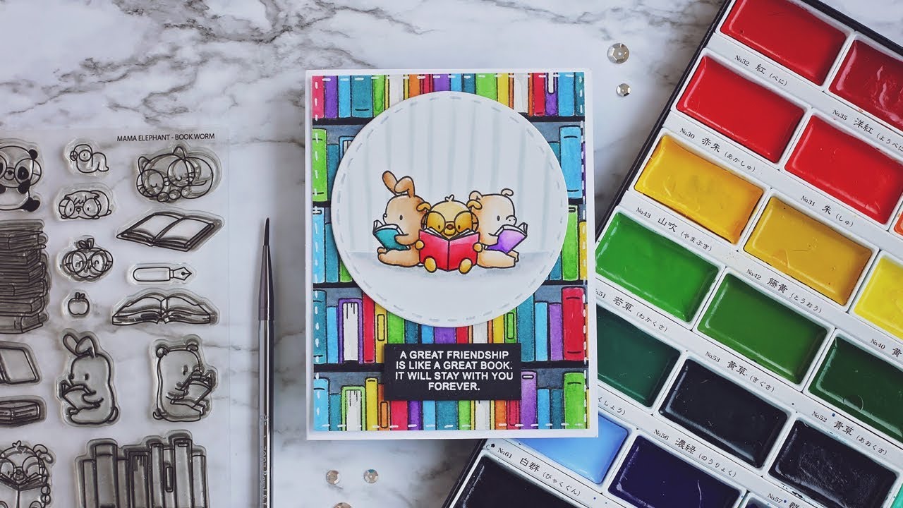 Friendship Card - Mama Elephant Book Work Stamp Set