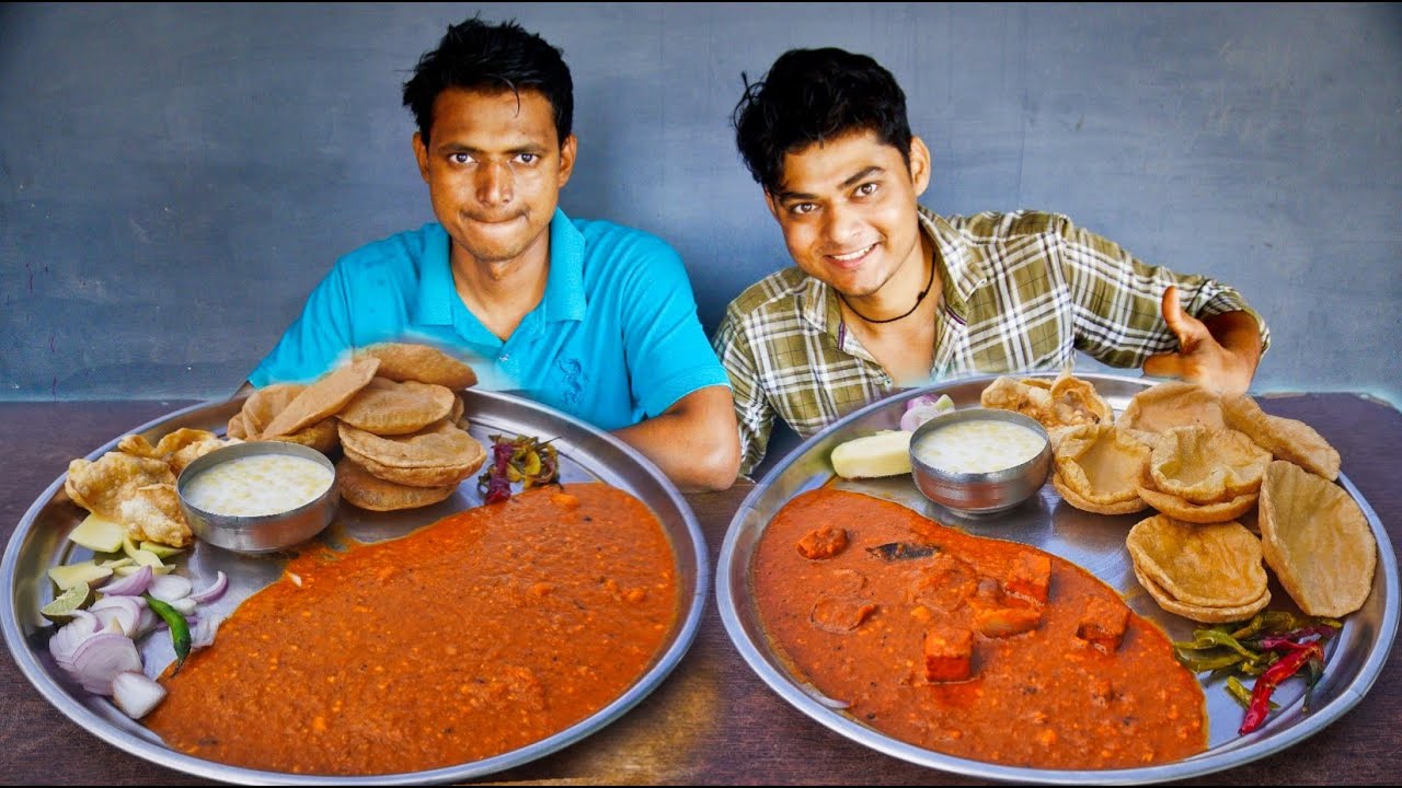 Butter Kaju Masala, Paneer Tikka Gravy, Puri, Papad Eating Challenge | Man Vs Food | Food Challenge