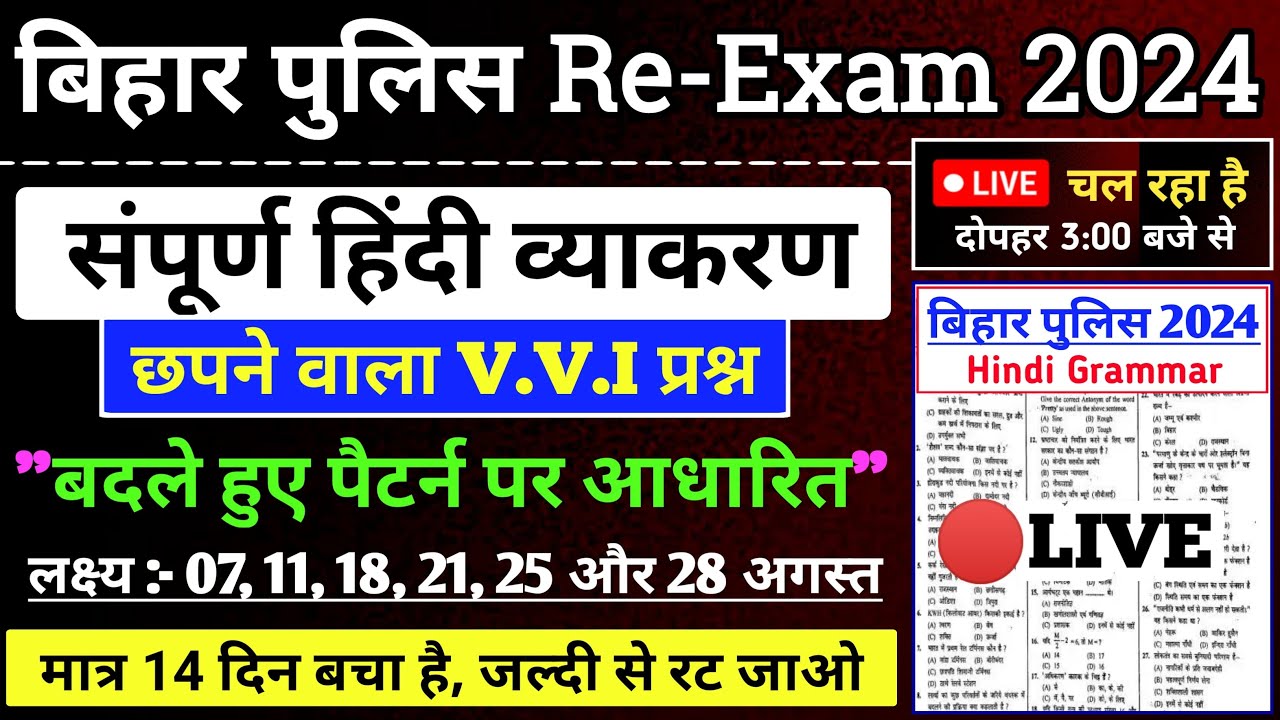 Bihar Police Live Class 2024 | संपूर्ण हिंदी व्याकरण | Bihar Police Hindi Grammar | Practice Set |