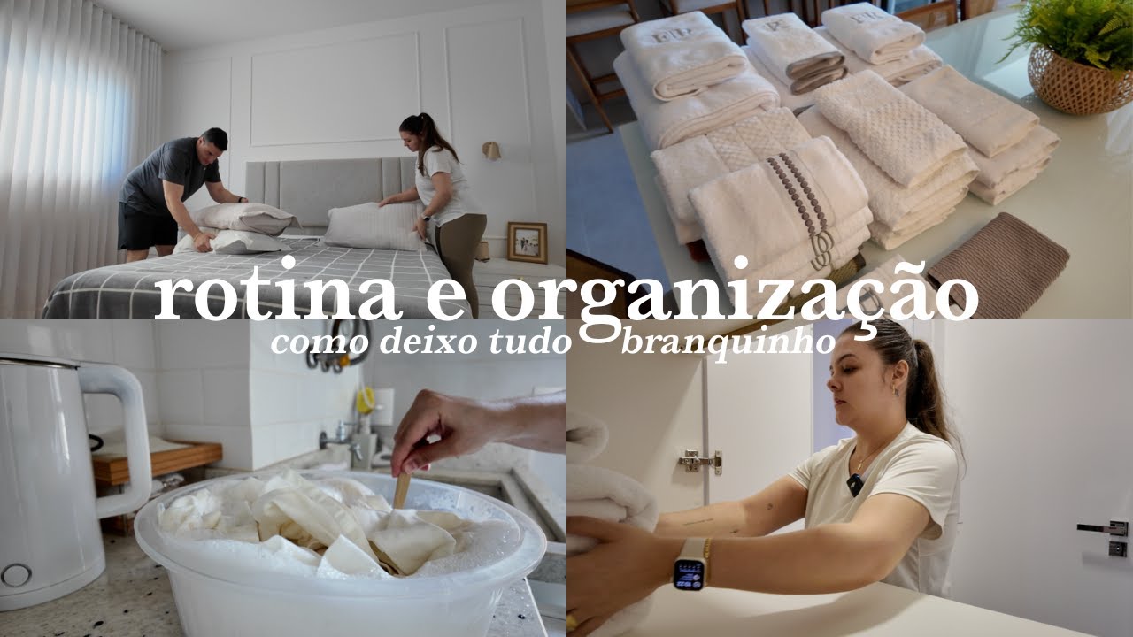 Vlog rotina, organizando o armário das toalhas de banho e desencardindo roupa de cama branca