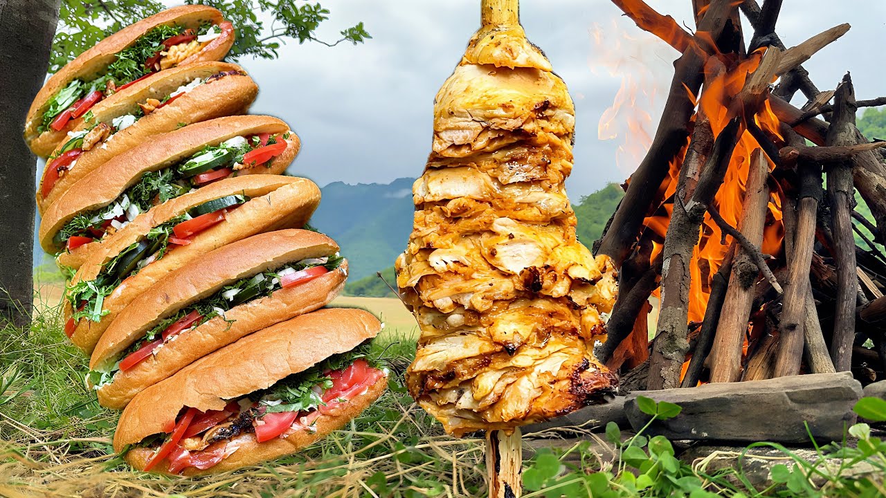 Wild Döner Over Wood Fire | Forest Cooking Adventure🔥🌳