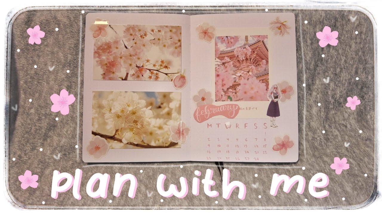 February plan with me | sakura theme | bullet journal 🌸