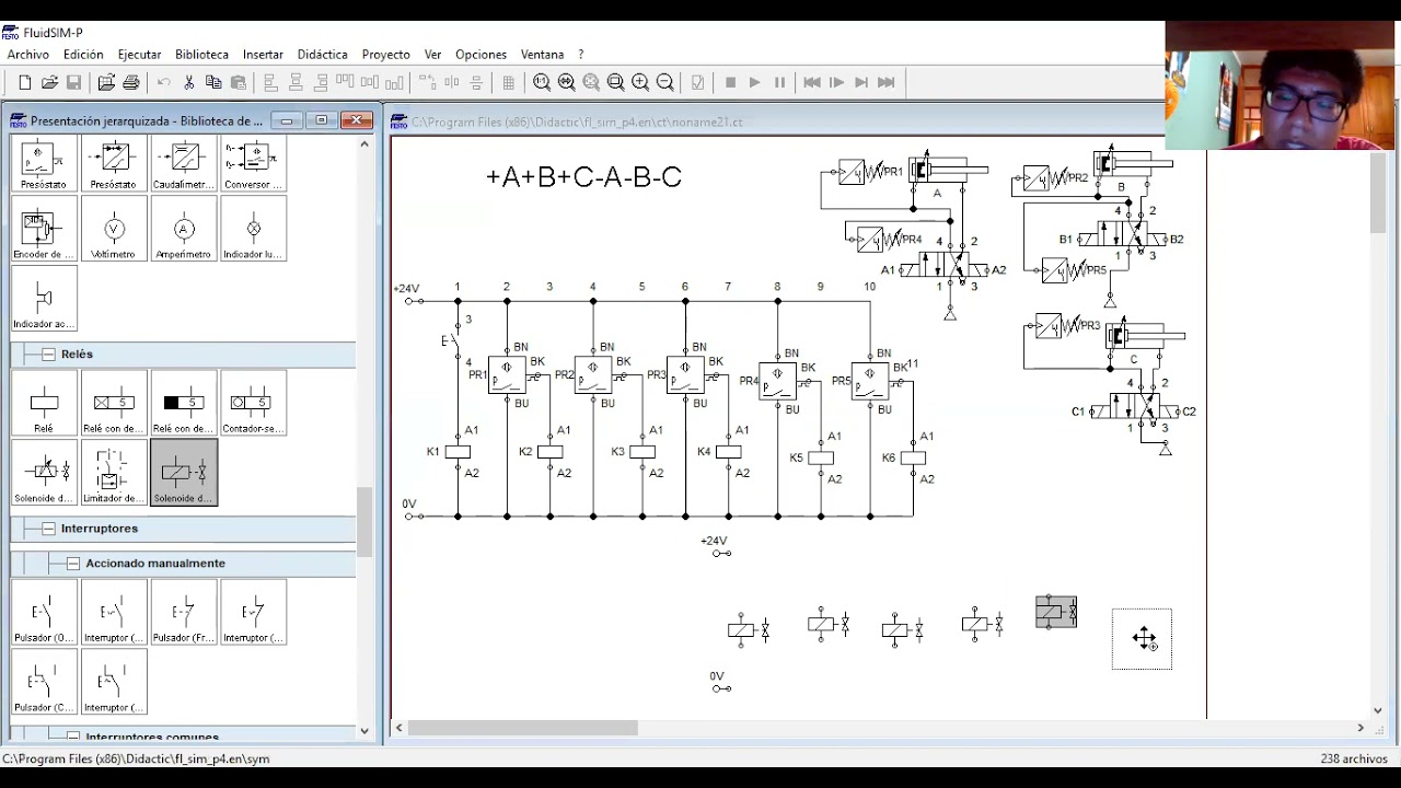 fluidsim presostatos secuencia +A+B+C-A-B-C