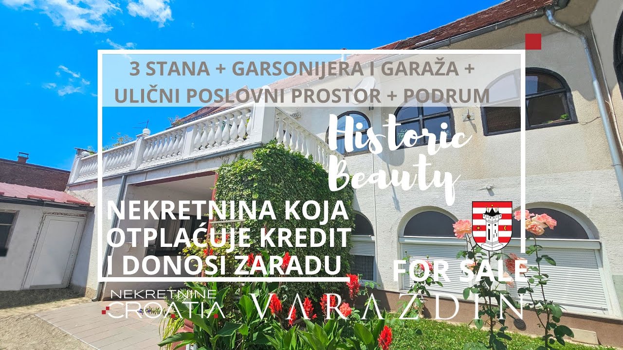 VARAŽDIN: 3 STANA + GARSONIJERA I GARAŽA + ULIČNI POSLOVNI PROSTOR + PODRUM