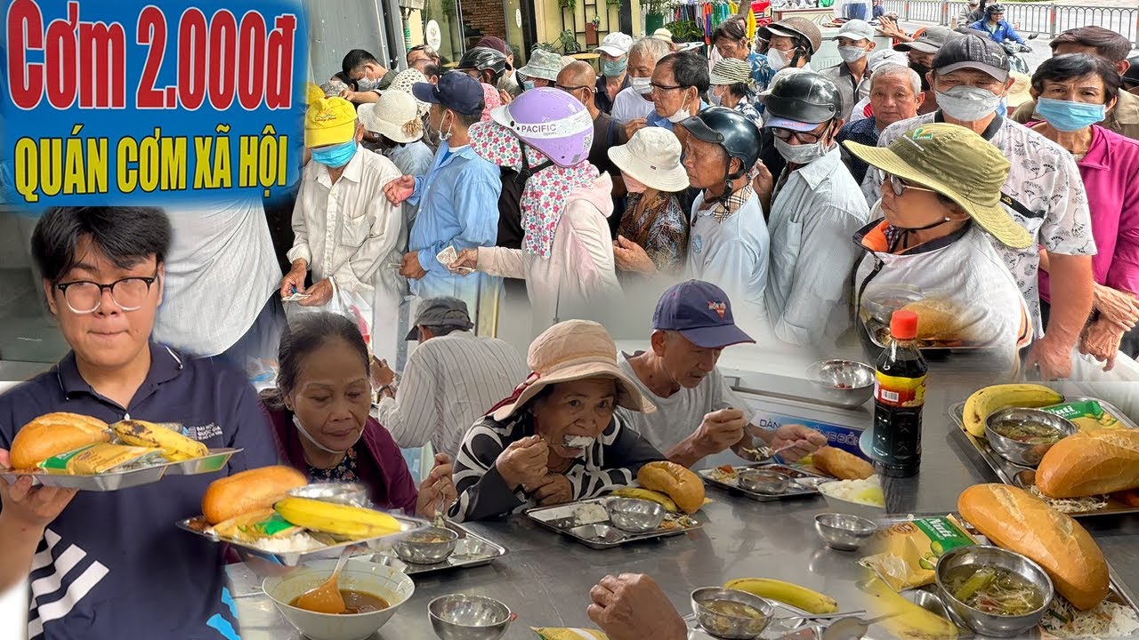 Quán Cơm 2k Sinh Viên phục vụ nhiệt tình Mâm Cơm đầy Thịt canh chuối sữa bánh mì cho bà con nghèo