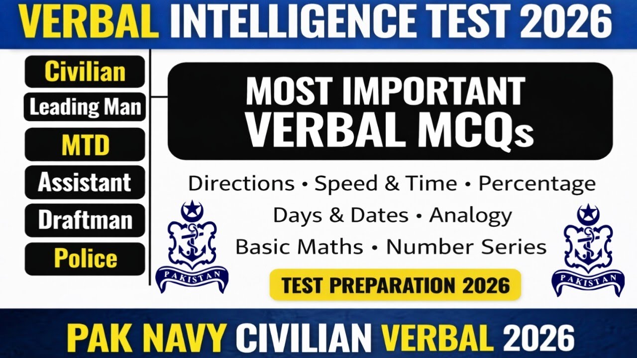 ⚓ Pak Navy Civilian Test Preparation 2026-B | Verbal Intelligence Test 2026
