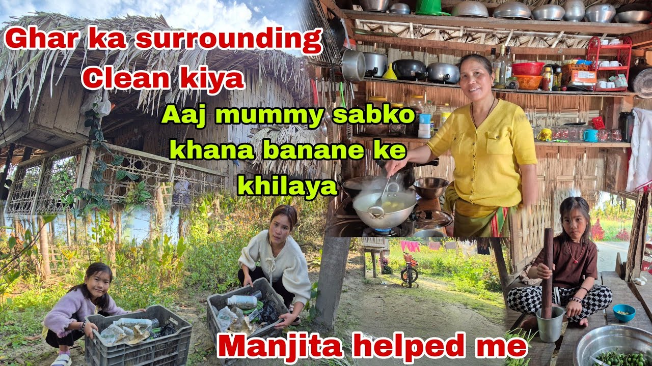 Mom Hum sab ko Aaj khana banakr khilaya// Ghar ka surrounding Clean kiya //#villagerlifestyle 