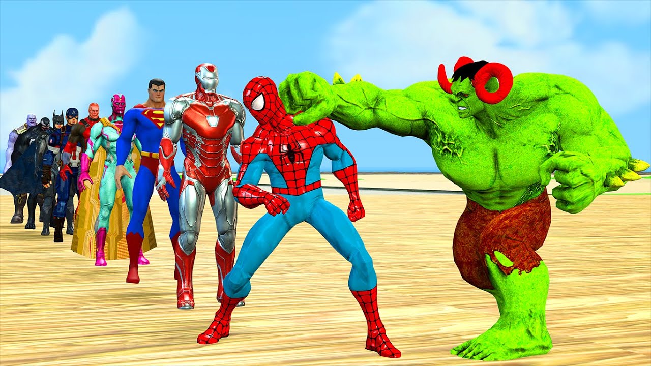 Game Playing 5 Superheroes | Spiderman roblox with challenge slap hulk vs batman vs superman