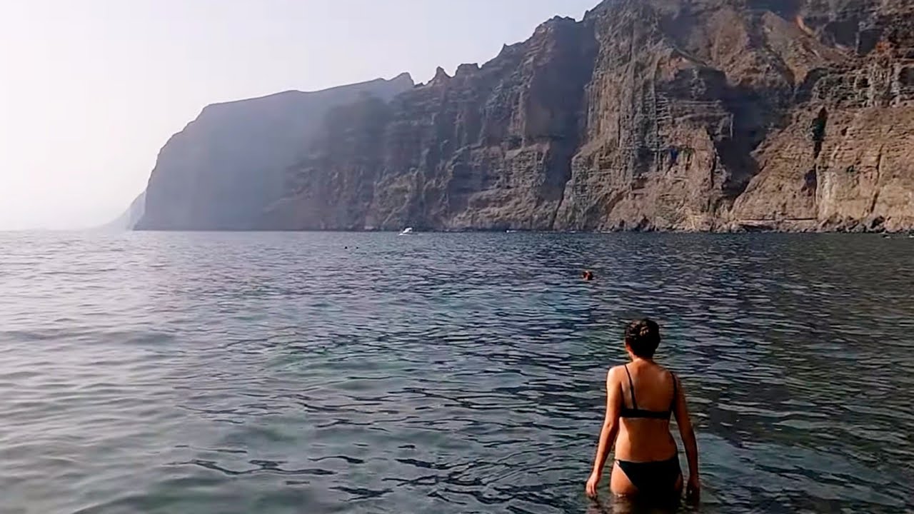 Walk in Guios beach, Los Gigantes, Tenerife, Spain. 4K
