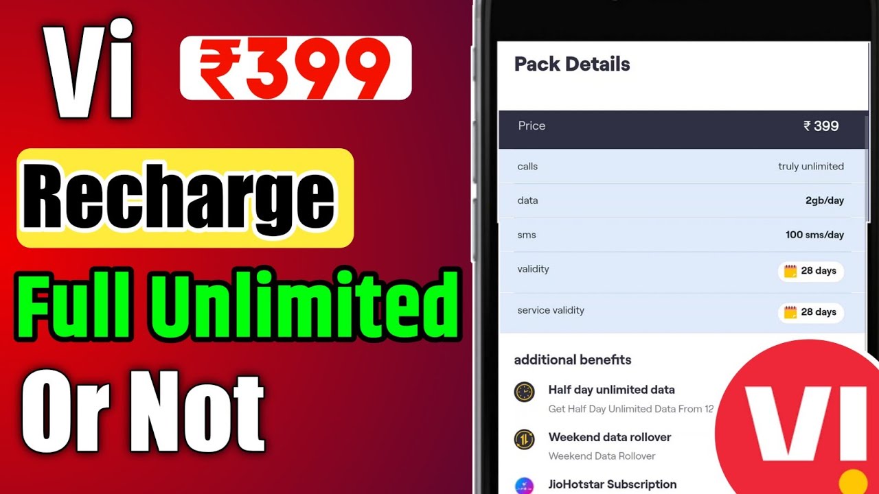 Vi ₹399 Recharge Plan Full Day Unlimited Data Or Not | Vodafone Idea Recharge Plan ₹399 Superhero