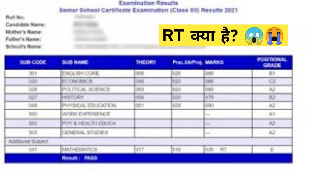 😱RT in Additional Subject | Pass or Fail?😭 CBSE Class 12 Result | Meaning of RT⚡