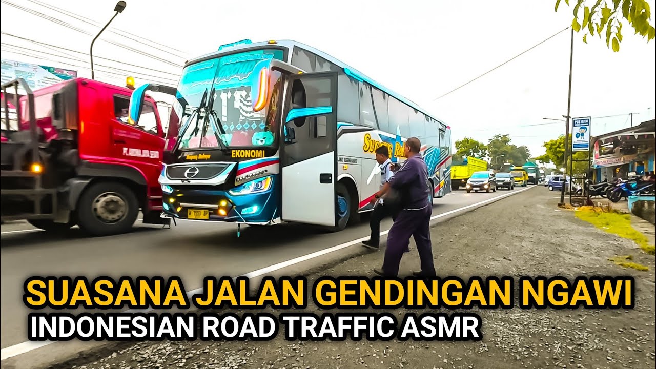 Suasana Jalan Raya Lintas Provinsi Gendingan Ngawi | Truk, Bus & Macet | ASMR Ambience