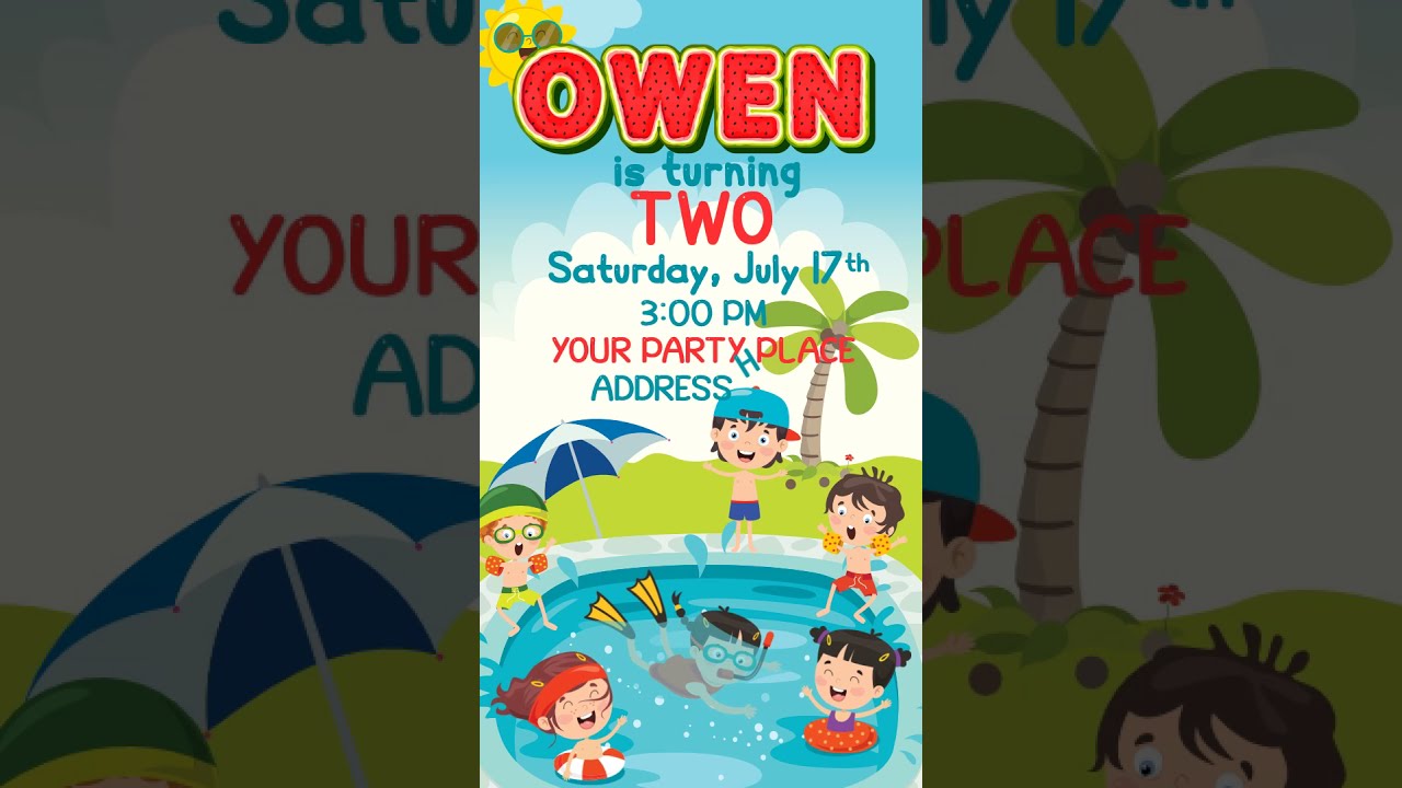 Personalized Boy Pool Party Birthday Invitation