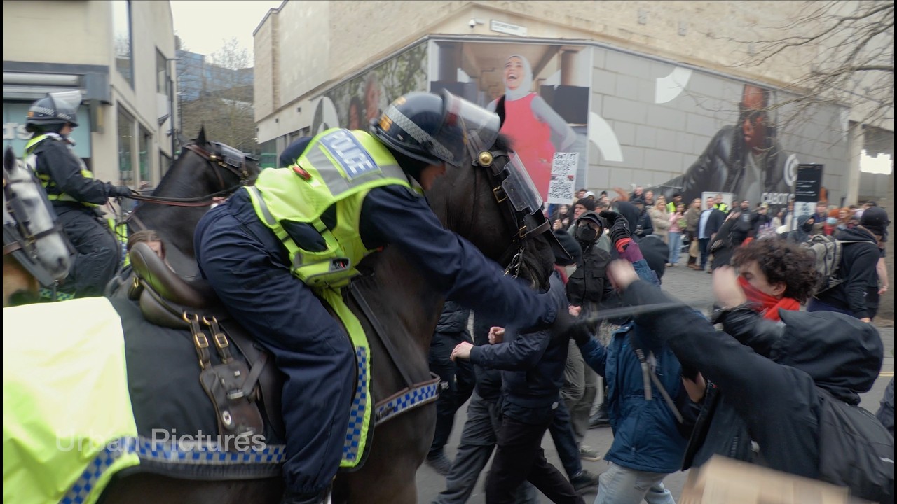 &ldquo;Batons out!&rdquo; Counter-protesters CLASH with police as &lsquo;Bristol Patriots&rsquo; march through the city