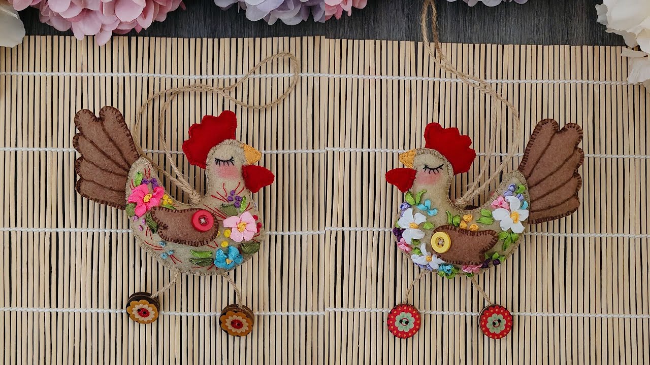 Embroidered Fabric Chicken - DIY Keychain - How To Embroider Chicken Bag Charm - Gift Idea