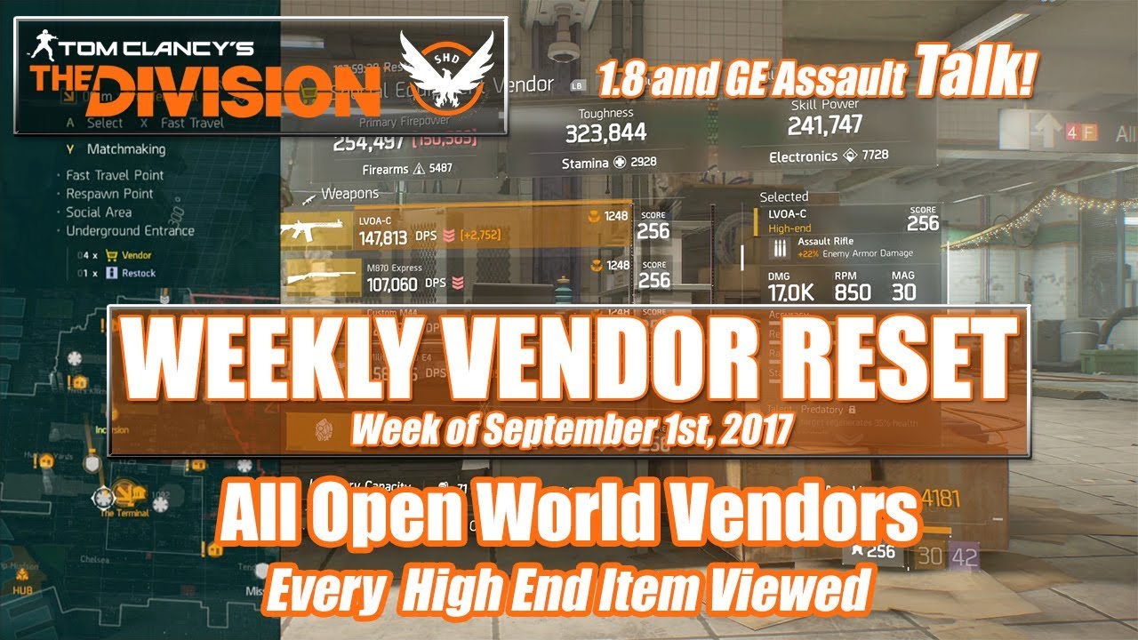 The Division Weekly Vendor Reset (September 1st, 2017) - All Open World Vendors
