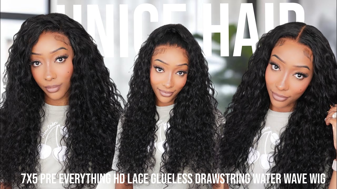 Cute Glueless Human Hair Wig For The Summer | Water Wave Drawstring & Pre-Plucked | FT. UNICE HAIR