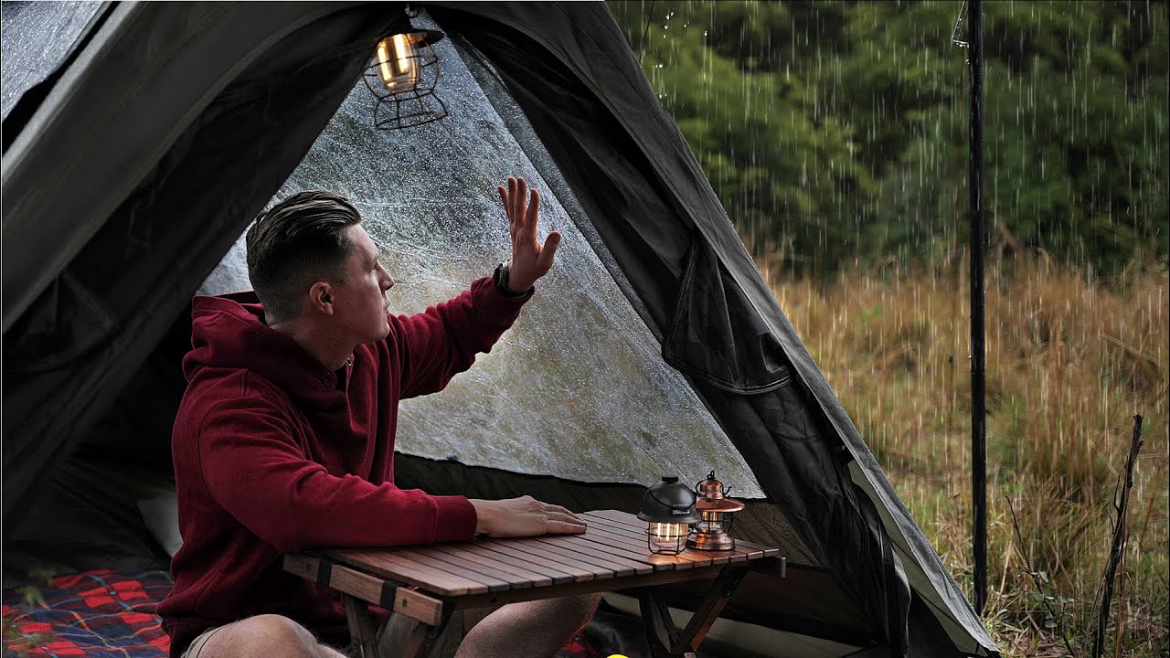 Perfect Rain Tent [ SOLO CAMPING in RAIN , ASMR ]